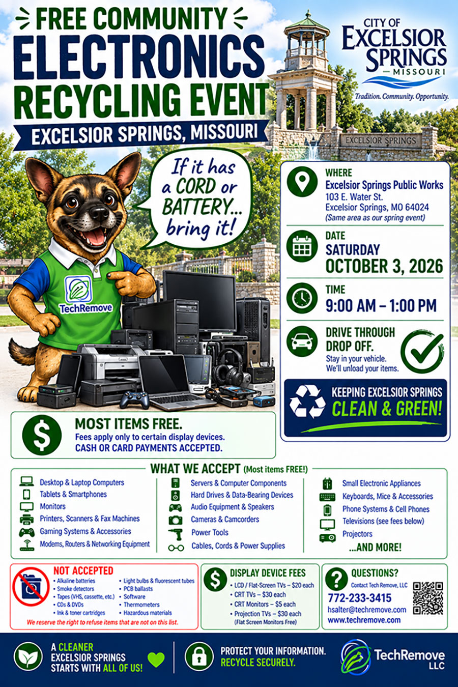 Free Community Electronics Recycling Event flyer artwork
